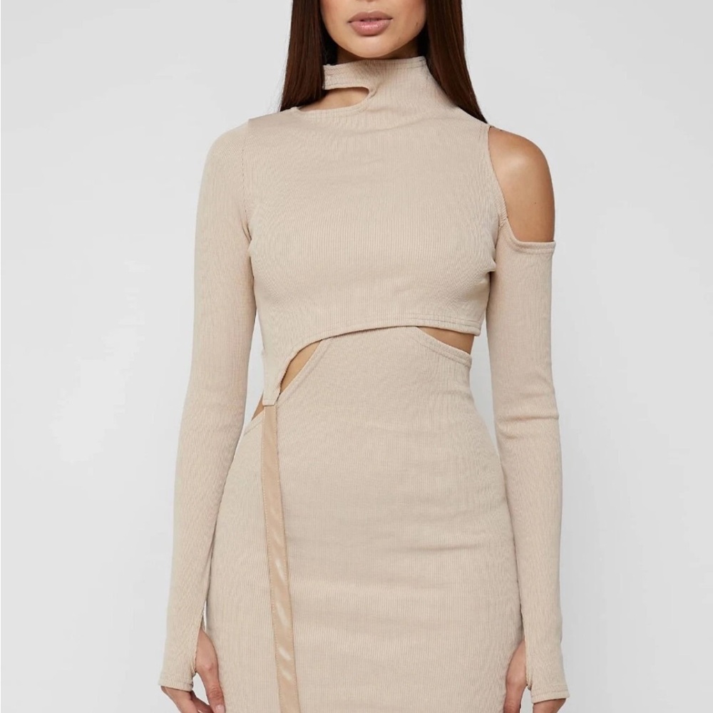 Manière De Voir Cut-Out Suspender Dress XS | Edgy Sculpted Fit Beige